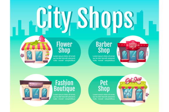 City Shop Flat Color Vector for Barber Salon Design