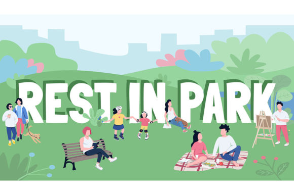 Elevating Outdoor Leisure Designs with Rest in Park Word Concepts Flat Color Vectors