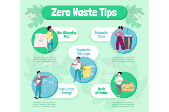 Zero Waste Tips Flat Color Vector Assets